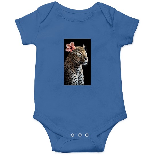 Elegant Leopard Portrait With Hibiscus Flower Onesies