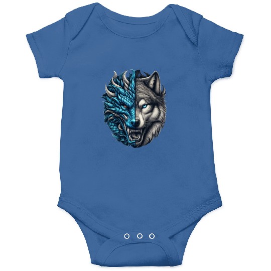 Dragon Wolf Fusion - Epic Beast Split Face Art Onesies