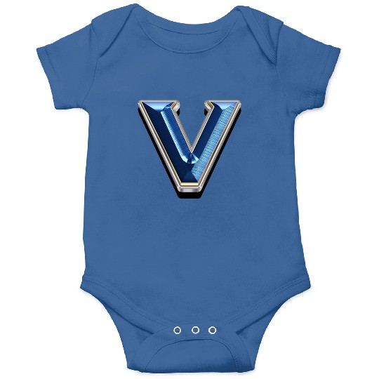 V - Letter in metallic blue Onesies