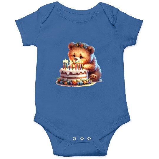 Birthday Bear – Cute Candle Cake & Floral Crown Onesies