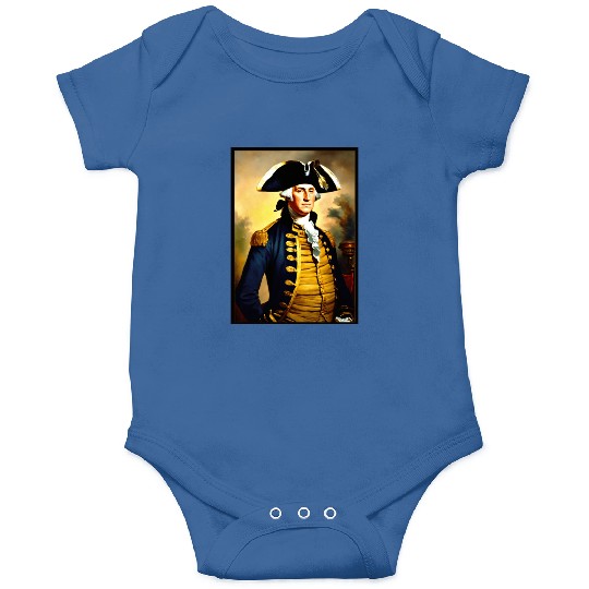 George Washington in revolutionary bttlefield a Onesies