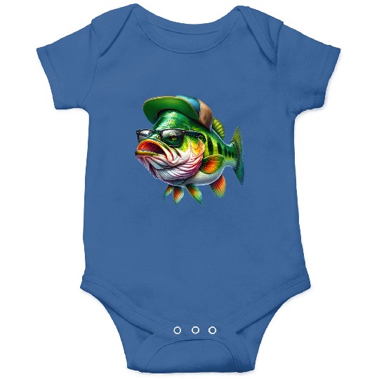 Cool Bass Fish with Green Hat and Glasses Onesies
