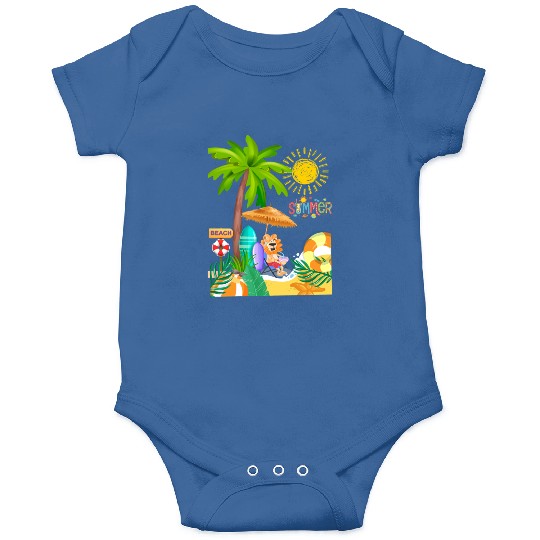 Vibrant Summer Beach Scene Illustration Onesies