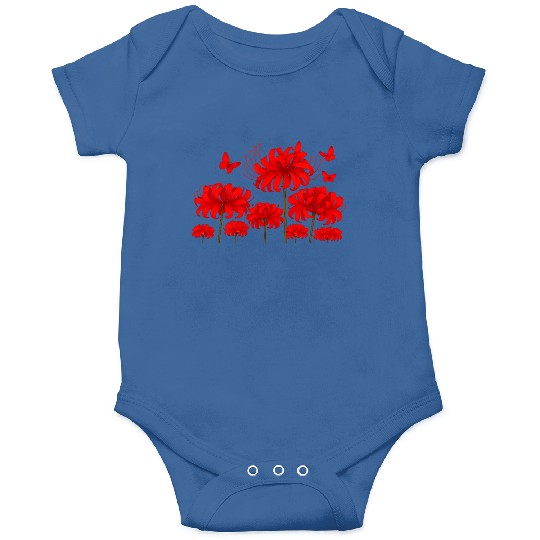 Vivid Red Hibiscus with Butterflies Onesies