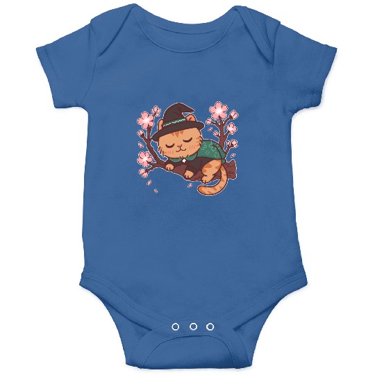 Whimsical Wizard Cat in Blooming Cherry Tree Onesies