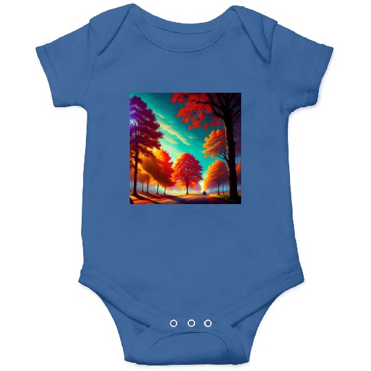 Vivid Autumn Tree Landscape Onesies
