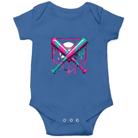 Neon Baseball Bat and Ball Art Onesies