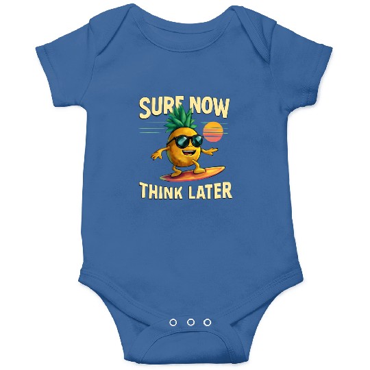 Retro Pineapple Surfing Rainbow Wave Onesies