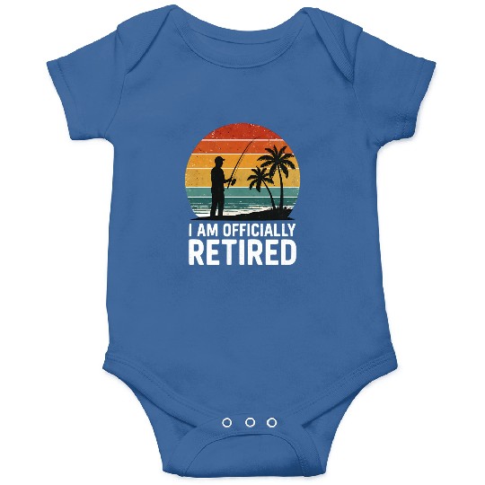 I Am Officially Retired Fishing Sunset Design Onesies