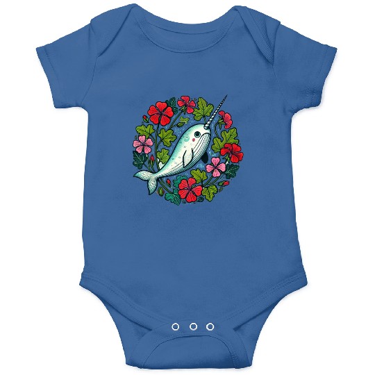 Whimsical Narwhal Amid Floral Bloom Onesies