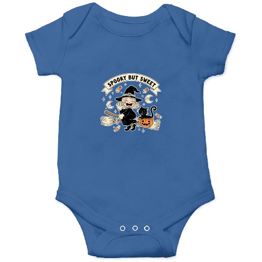 Whimsical Halloween Witch and Cat Design Onesies