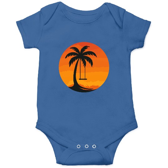 Sunset Palm Tree Swing Illustration Onesies