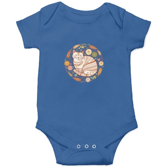 Boho Cat – Cozy Mandala Feather Circle Onesies