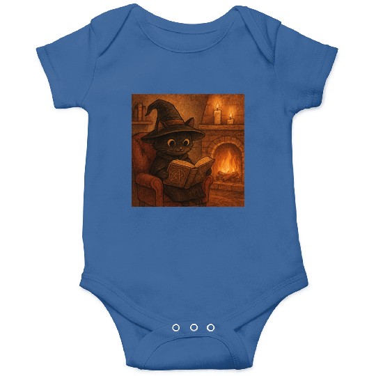 Enchanted Cat Witch by the Fireplace Onesies