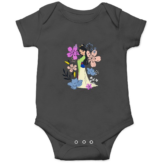 Disneyss Mulan Sweet Kawaii Floral Watercolor Princess Sketch Onesies