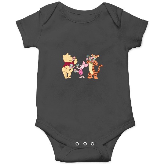Disney Winnie The Pooh Group Shot Friends & Flowers Logo Onesies