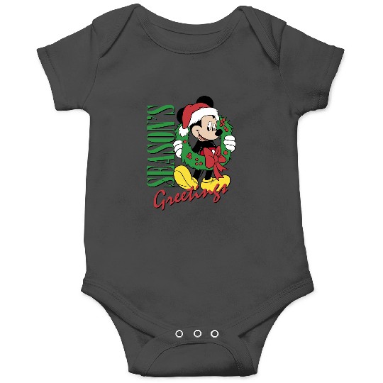 Disney Mickey And Friends Christmas Season's Greetings Logo Long Sleeve Onesies