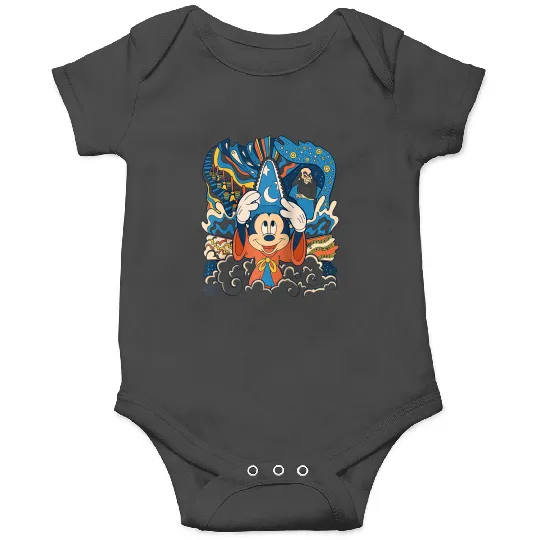 Disney Fantasia Mickey Mouse Sorcerer’s Apprentice Retro Raglan Baseball Tee Onesies