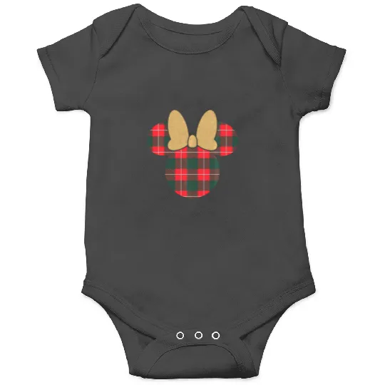 Discover Disney Minnie Mouse Icon Holiday Plaid Gold Bow Onesies