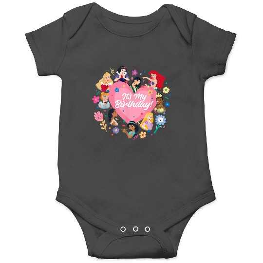 Disneyss Princess Pink Heart And Flowers Its My Birthday Onesies