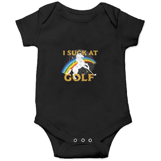 I suck at golf with rainbow and unicorn. Onesies