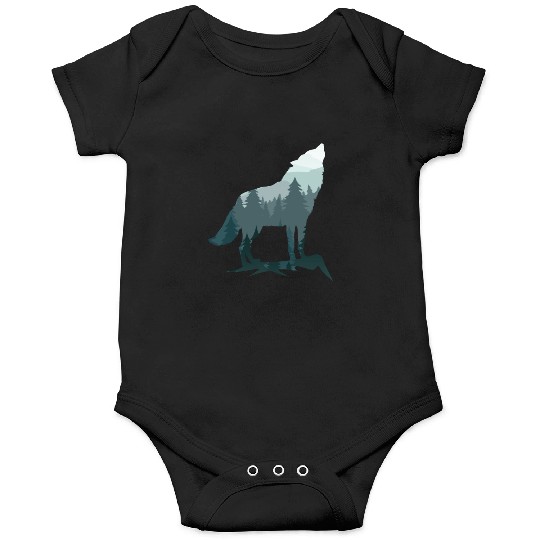 Lone Wolf Survives The Mountain Silhouette Art Onesies