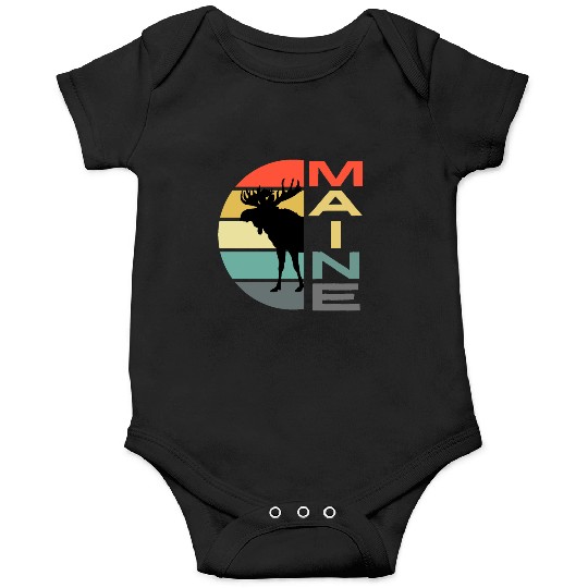 Maine Moose Retro Sunset Acadia Nature Vintage Onesies