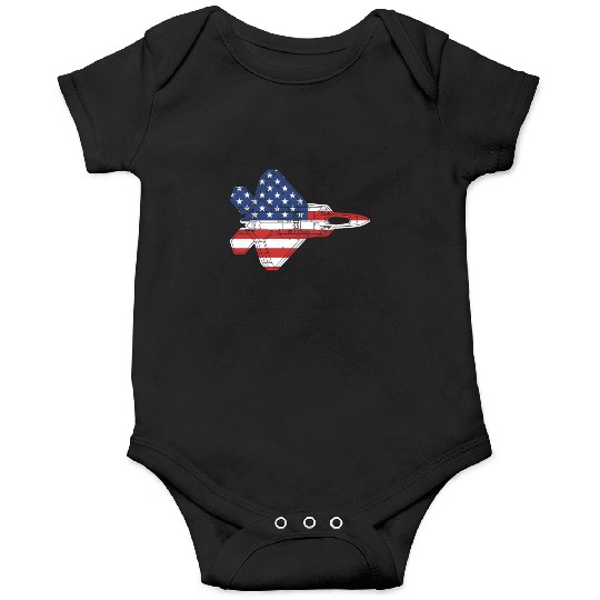 F-22 Raptor Fighter Jet Airplane American Flag F22 Onesies