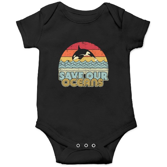 Save Our Oceans Orca Whale Retro Climate Change Onesies