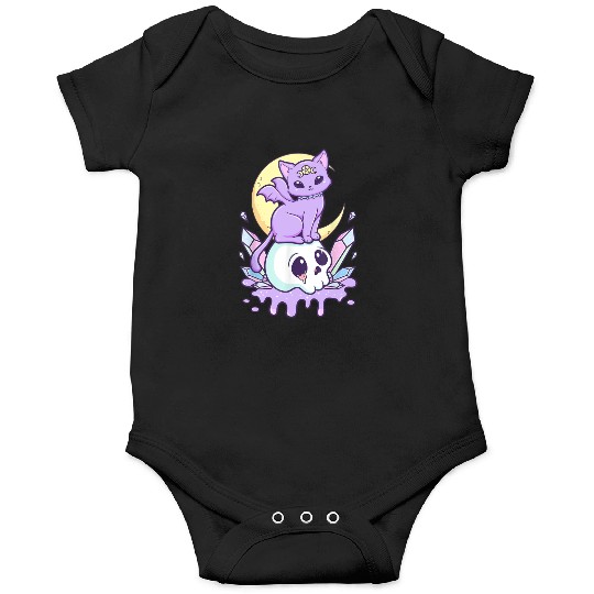 Pastel Goth Cute Creepy Witchy Cat and Skull Onesies