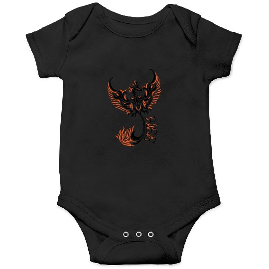 PHOENIX tattoo / Tribal art - Black and Orange Onesies
