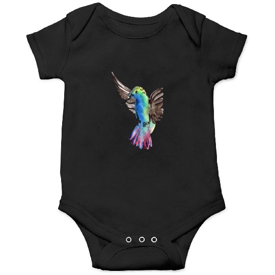 Colorful Watercolor Hummingbird flying pink Onesies
