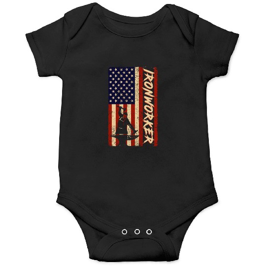 US Flag Ironworker Independence labor Day Onesies