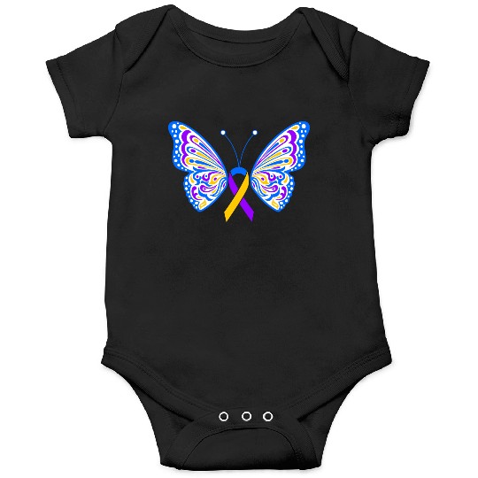 Bladder Cancer Purple Yellow Blue Ribbon Butterfly Onesies