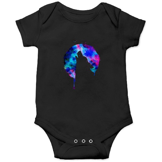 Howling wolf full moon wolves galaxy stars sky Onesies
