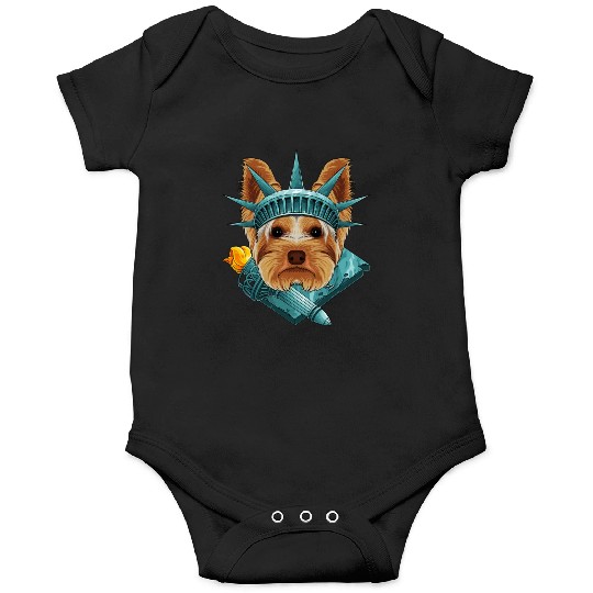 Statue Of Liberty Yorkshire Terrier 4th Of July US Onesies
