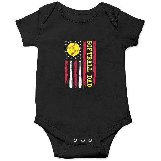 Softball Dad Vintage American Flag Onesies