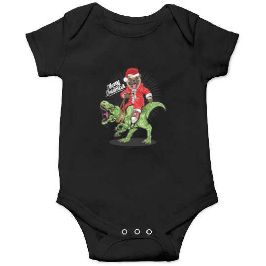 christmas santa claus pug dog riding rex dinosaur Onesies