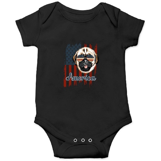 Funny pug american flag, 4th of july gift Onesies