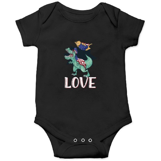 Love America Cat Dinosaur USA Flag 4th Of July Onesies