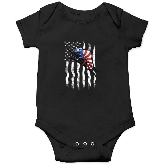US Flag Patriotic American Chameleon in Stars Onesies