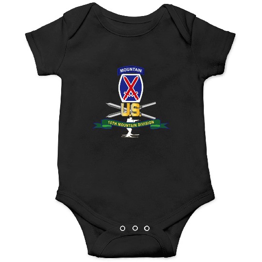 Army 10th Mountain Division SSI w Ski Branch Ribbo Onesies