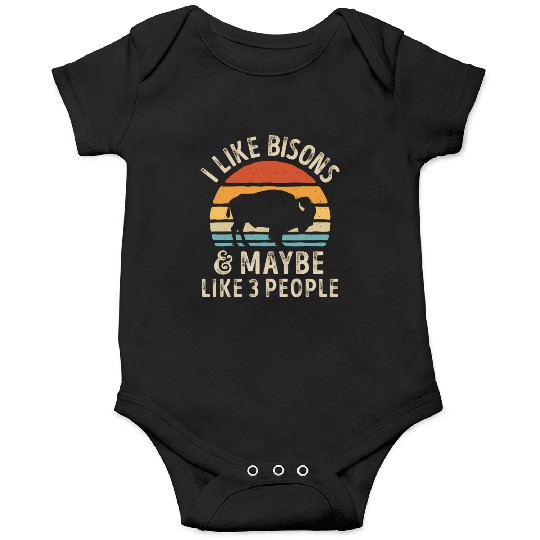 I Like Bisons and Maybe 3 People Retro Sunset Vint Onesies