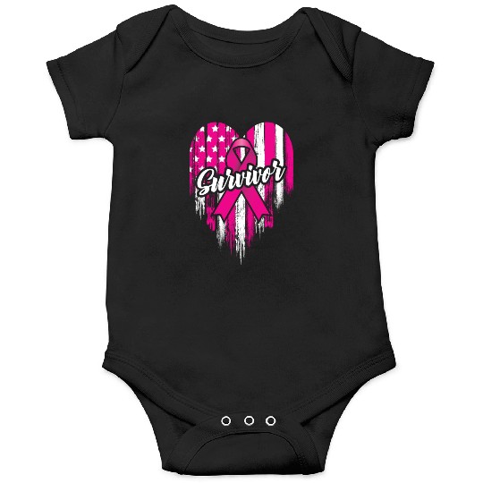 Breast Cancer Survivor Pink Ribbon American Flag Onesies
