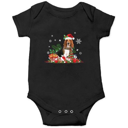 Christmas Basset Hound wearing a Santa Claus Hat Onesies