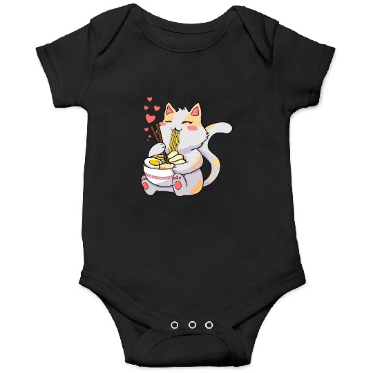 Funny Kawaii Cat Eating Ramen - Kawaii Neko Cat Onesies