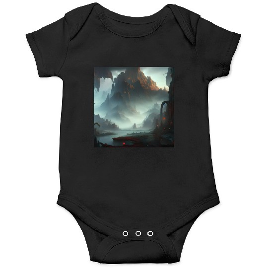 Misty Mountains in a Fantasy Scene Onesies