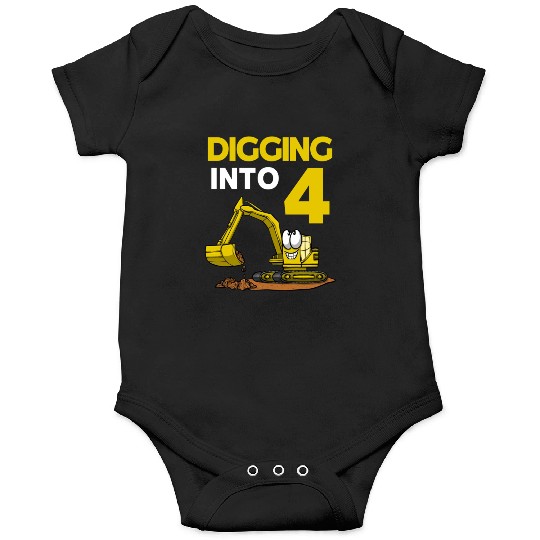 Excavator Driver Digging Into 4 Birthday Excavator Onesies
