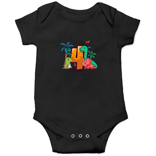 4th Birthday Trex Triceratops Dinosaur 4 Year Onesies