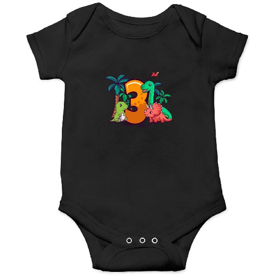 3rd Birthday T-rex Triceratops Dinosaur 3 Year Onesies